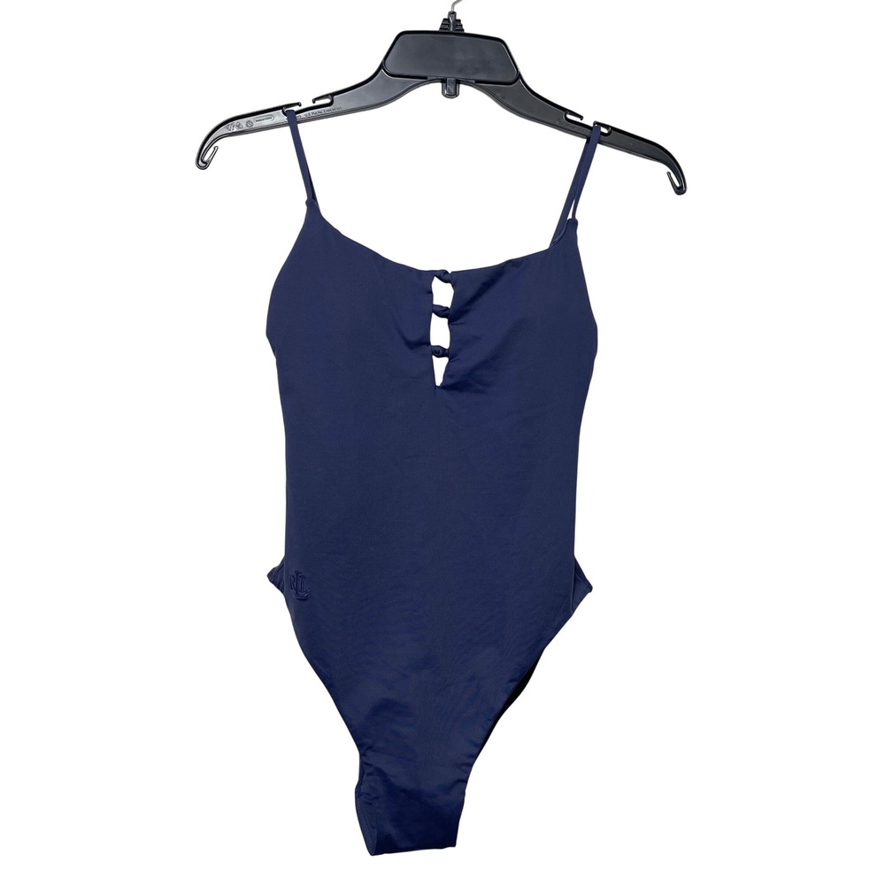 New Lauren Ralph Lauren Navy Blue Keyhole Knot One Piece Swimsuit Size 6 - Picture 5 of 12